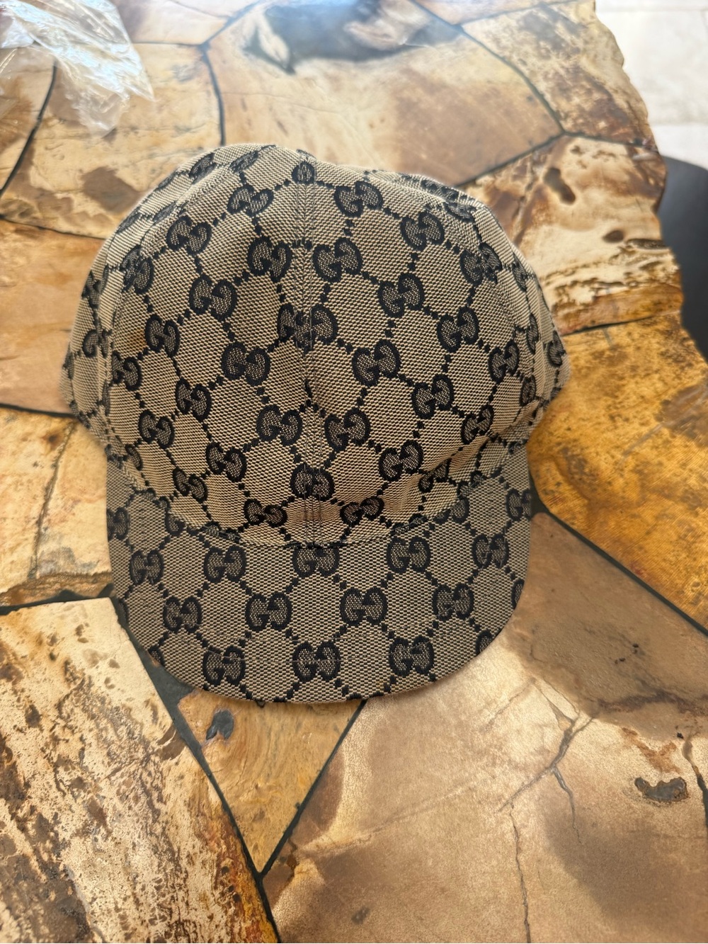 Gucci kids Beige and Black GG Monogram Baseball Cap